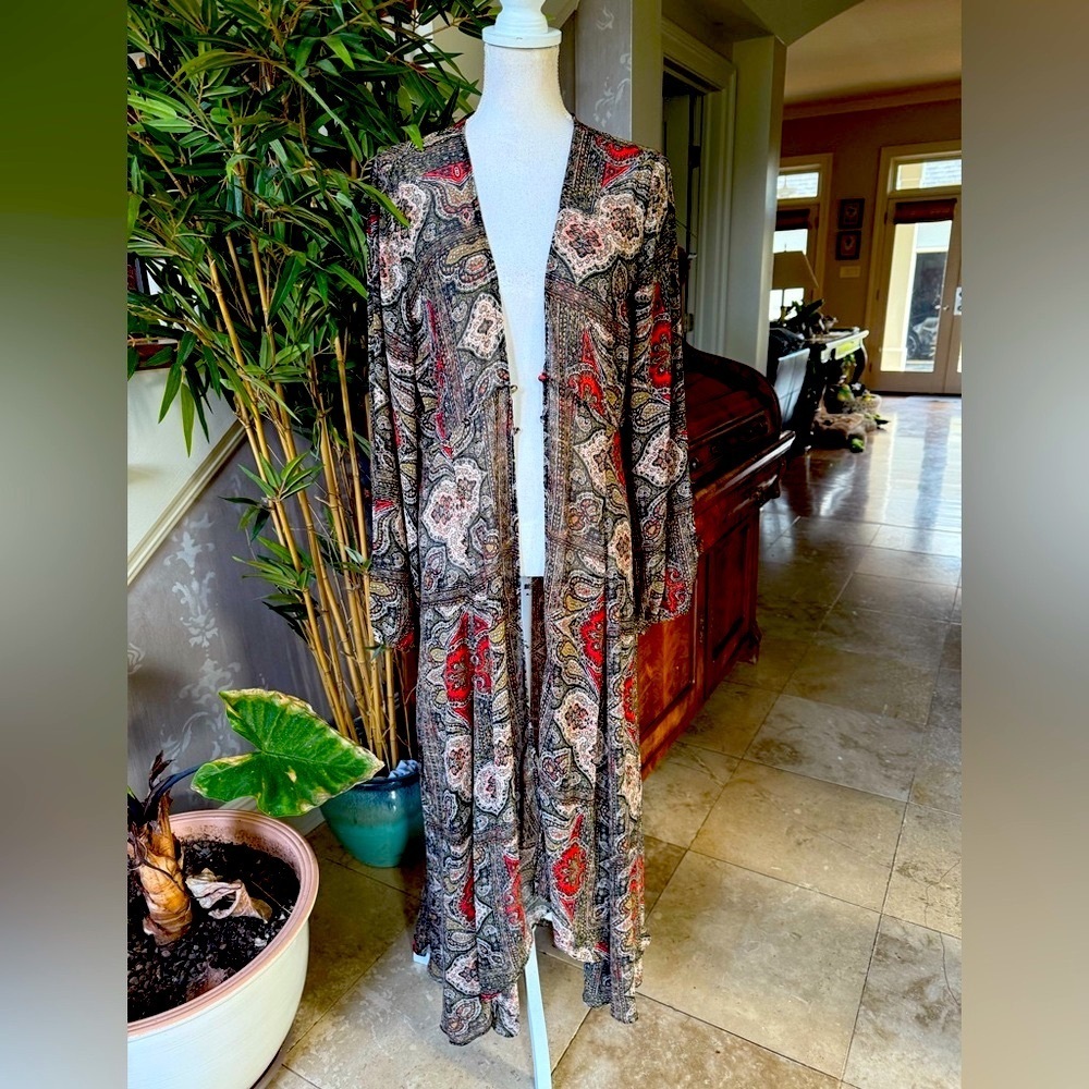 Express ladies, long sleeve maxi, sheer cover-up size large, NWT Paisley - Picture 7 of 16